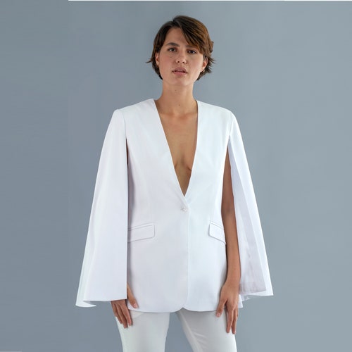 Cape Blazer-White blazer-Taffeta blazer-Civil Union blazer-Sophisticated blazer-Wedding blazer-Elegant blazer-Luxury wear-High Quality