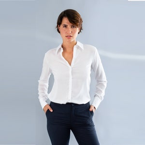 Women's viscose classic shirt-Button up shirt-Long sleeve shirt-Secretary shirt-Elegant shirt-Luxury wear-High quality fabric image 1