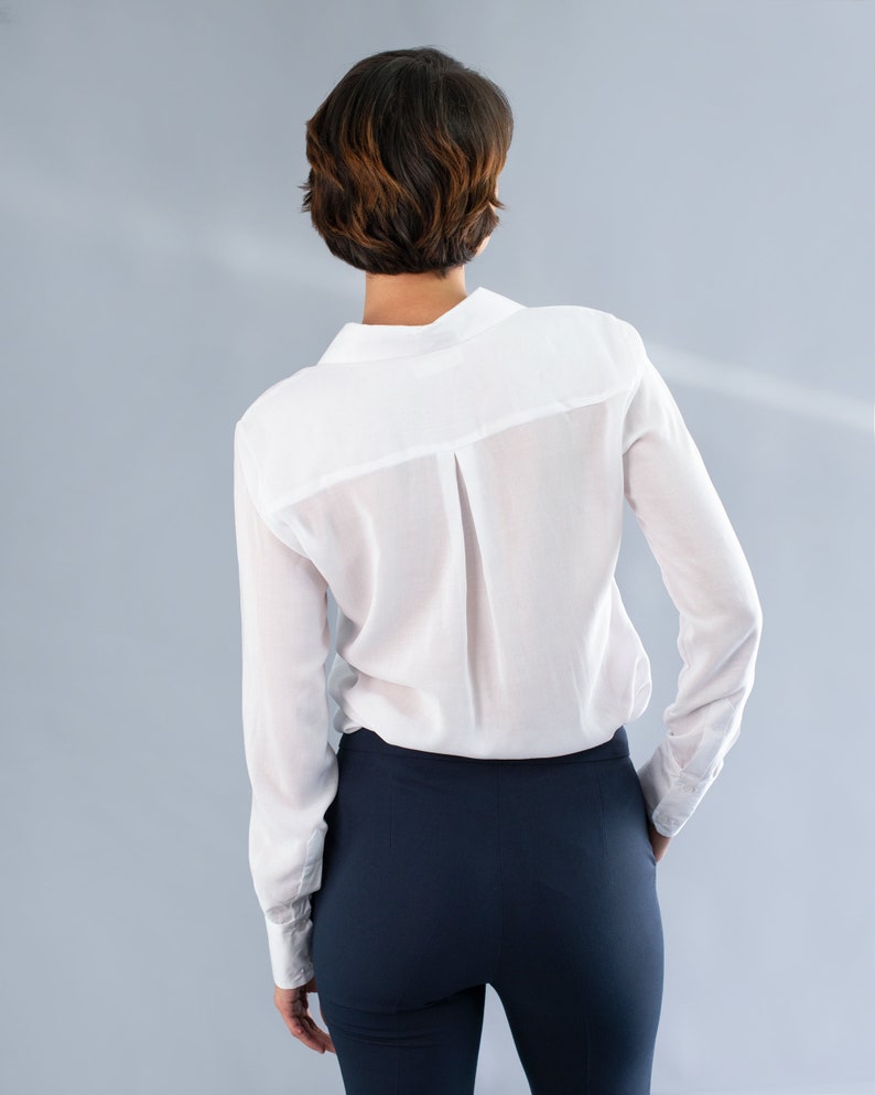 Women's viscose classic shirt-Button up shirt-Long sleeve shirt-Secretary shirt-Elegant shirt-Luxury wear-High quality fabric image 4