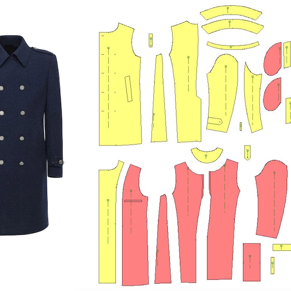 PDF Men Coat Paper Pattern size 50, Man Coat Pattern, Coat Sewing Pattern, Man Winter Coat, Man Coat, Double Breast Wool COAT