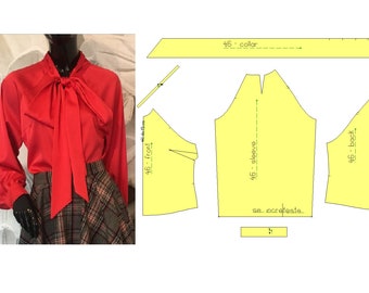 PDF pattern blouse size 36 EU/ PDF sewing pattern s for women / Plus size pattern / Digital Download / Scarf Collar Shirt Pattern