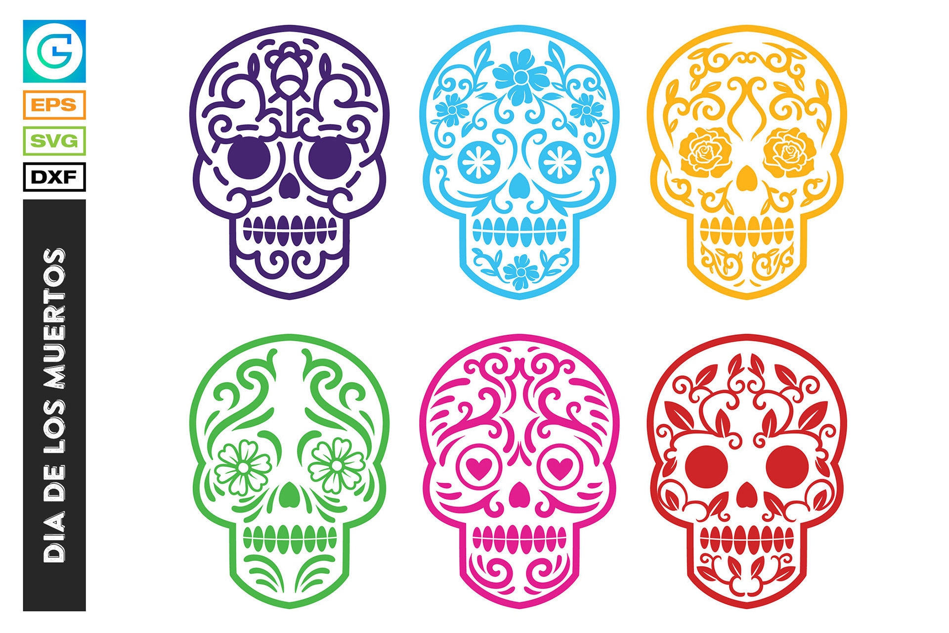 6 Dia De Los Muertos SVG Day of the Dead Sugar Skull for - Etsy Norway