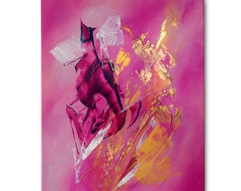 Gold and pink painting Contemporary abstract painting made on canvas Mural deco 50 x 40 cm