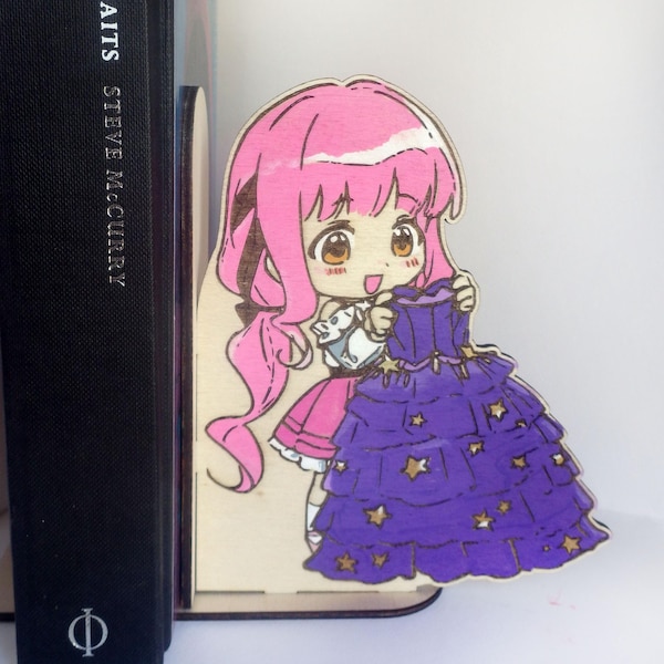 Houten boekensteunen van Infinity Nikki, met de Miraculous-outfit, keuze uit 4 designs, handgeschilderd, op bestelling gemaakt.