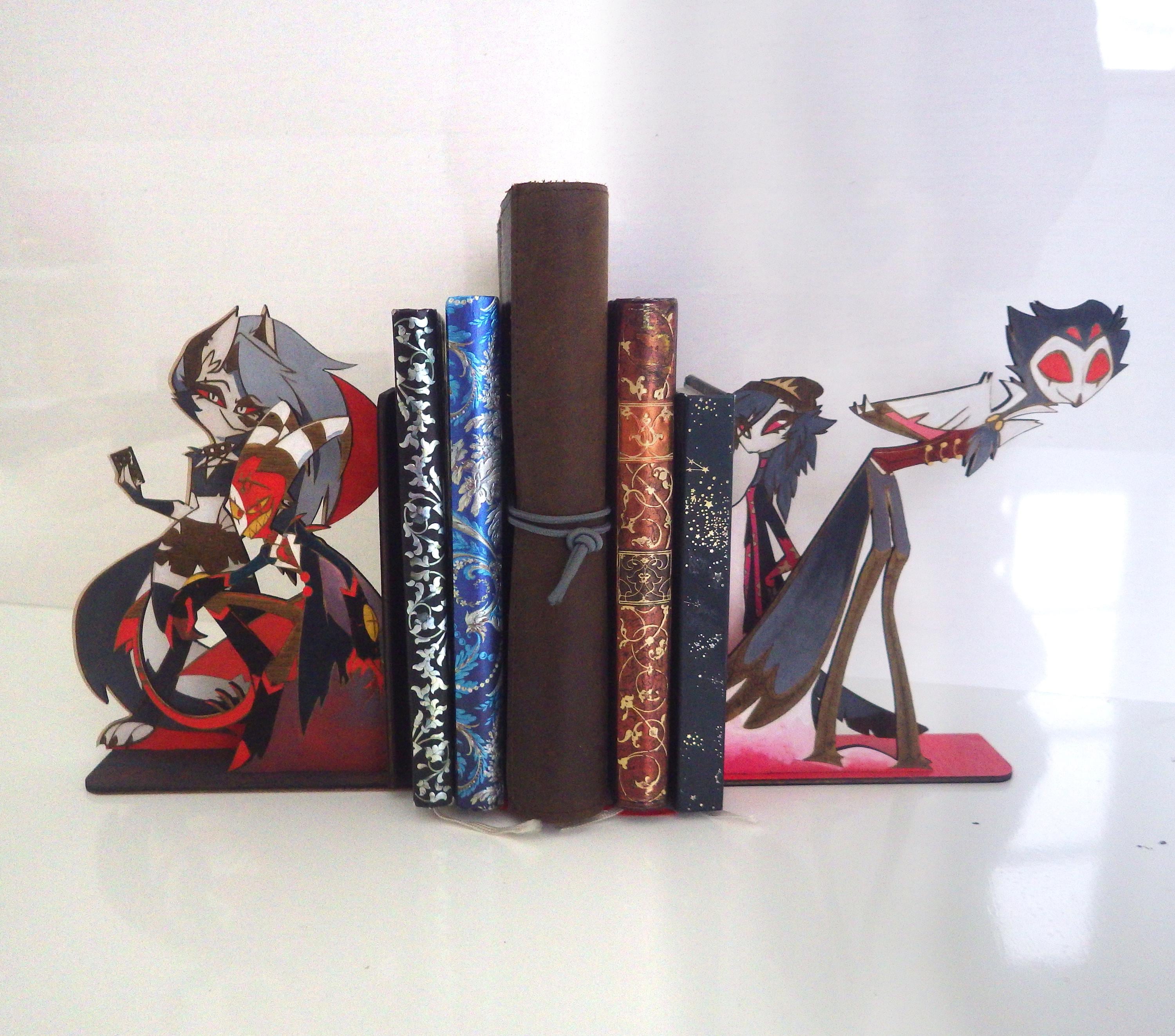 Stolitz Bookends, Stolas Et Blitzø, Hand Painted Wooden Helluva