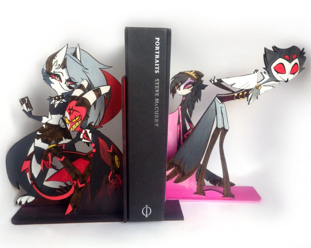 Stolitz Bookends, Stolas Et Blitzø, Hand Painted Wooden Helluva