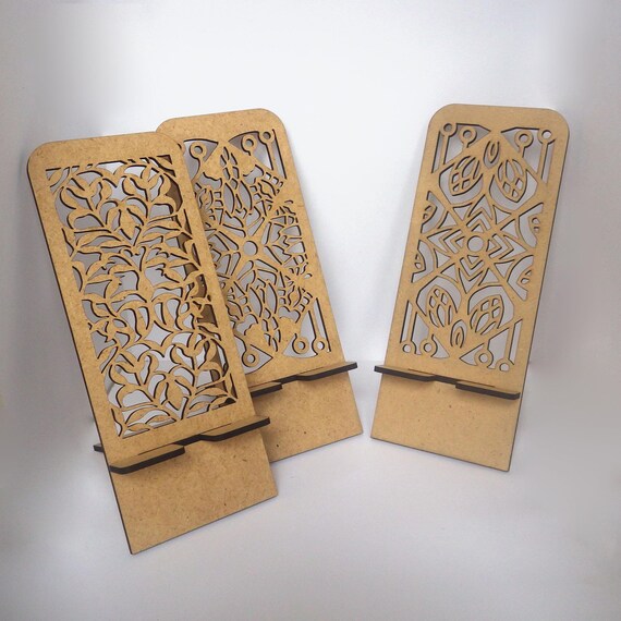 Support de Téléphone en Bois, Organisateur de Bureau, Idée Cadeau et Objet Déco avec Gravure Dentelle, Porte Téléphone