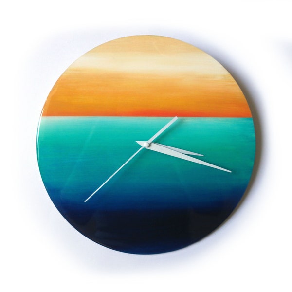 Hand painted round wall clock Abstract landscape Unique copy