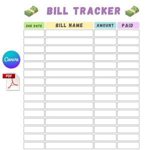 Printbaar sjabloon voor factuuroverzicht - Maandelijks overzicht van factuurbetalingen - Maandelijkse financiële tracker - Budgetplanner - Budgetsjabloon - Factuurkalender