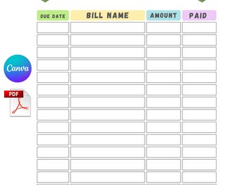 Plantilla imprimible para el seguimiento de facturas - Registro mensual de pagos de facturas - Rastreador financiero mensual - Planificador de presupuesto - Plantilla de presupuesto - Calendario de facturas