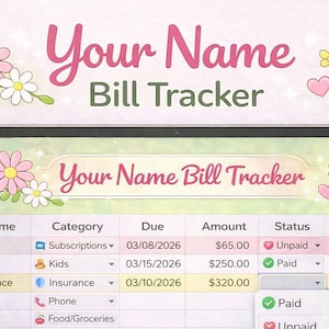 Bill Tracker Google Sheets, Monthly Bill Payment Tracker, Bill organizer Spreadsheet, Budget Template, Cute Editable Monthly Finance Tracker
