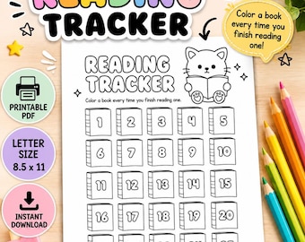 Registro de lectura para niños (PDF imprimible) - Registro para colorear libros - Hoja de trabajo de desafío de lectura - Registro de lectura para la educación en casa