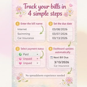 Bill Tracker Google Sheets, Monthly Bill Payment Tracker, Bill organizer Spreadsheet, Budget Template, Cute Editable Monthly Finance Tracker image 3