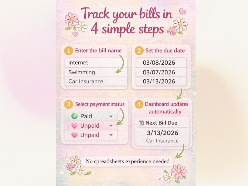 Bill Tracker Google Sheets, Monthly Bill Payment Tracker, Bill organizer Spreadsheet, Budget Template, Cute Editable Monthly Finance Tracker image 3