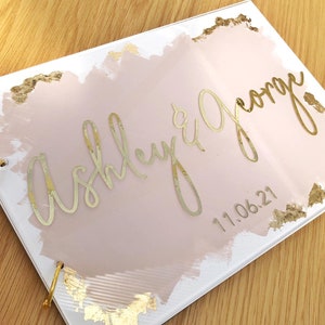 Acrylic Guestbook - Paintwashed and Gold Leaf - Other Colours Available