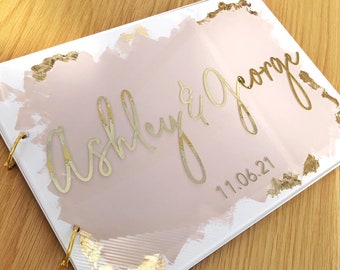 Acrylic Guestbook - Paintwashed and Gold Leaf - Other Colours Available