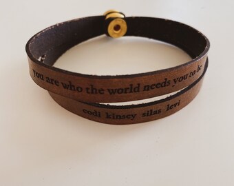 Personalized Leather Bracelet Cuff Women \u2022 Custom Words Leather Cuff \u2022 Unique Leather Bracelet \u2022 Inspirational Gift \u2022 Brown Embroidered Cuff