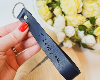 Personalized Leather Wristlet Keychain, Engraved Key Fob