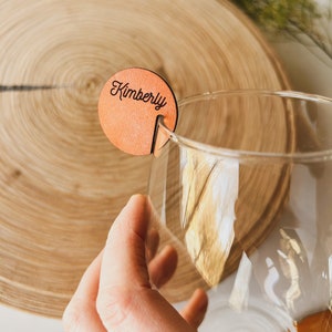 Stemless Wine Glass Charm, Personalized Drink Name Tag, Tablescape Place Card