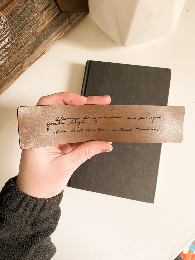 Leather Bookmark Custom Handwriting Engraved Bookmark Custom Etsy