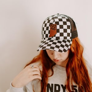 Indiana Racing Leather Patch Hat, Indy 500 Checkered Hat