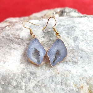 Geode Earring 32.15 Ct Natural Agate Gold Fashion Druzy Dangle Earrings Gemstone Drop Earrings Sliced Earrings Druzy Raw Stone