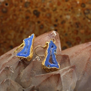 Geode Earring 25 Ct Natural Agate Gold Fashion Druzy Dangle Earrings Gemstone Drop Earrings Sliced Earrings Druzy Raw Stone Jewelry. H-114