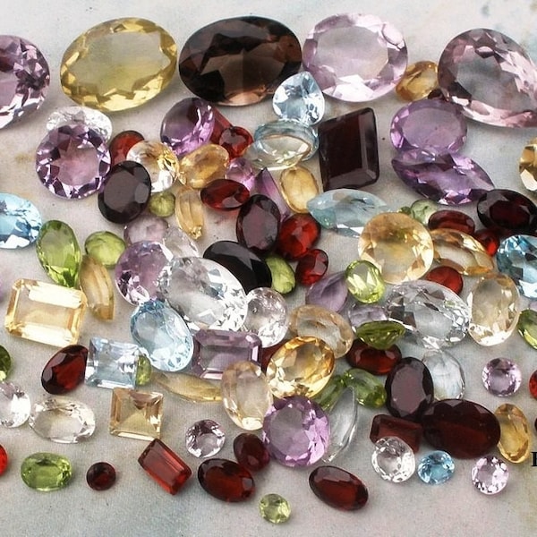 Loose Natural Semiprecious Gemstones Mix Shape and Size of Amethyst, Garnet, Citrine, Peridot, Sky Blue Topaz, Crystal Stones, Etc.