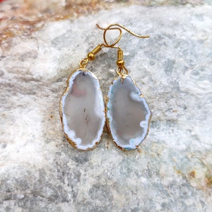 Geode Earring 36.25 Ct Natural Agate Gold Fashion Druzy Dangle Earrings Gemstone Drop Earrings Sliced Earrings Druzy Raw Stone