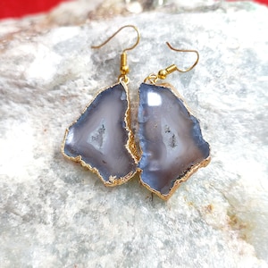 Geode Earring 63.15 Ct Natural Agate Gold Fashion Druzy Dangle Earrings Gemstone Drop Earrings Sliced Earrings Druzy Raw Stone