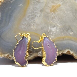 Geode Earrings 46 CT Natural Agate Gold Fashion Druzy Dangle Earrings Gemstone Drop Earrings Sliced Earrings Druzy Raw Stone, Geode Earrings