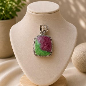 Natural Ruby in Zoisite Square Sterling Silver Pendant, Gift For Her