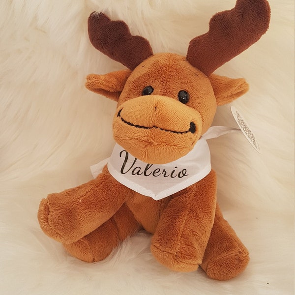 Stuffed animal, cuddly toy, scarf with name, moose, St. Nicholas, Christmas, birth