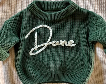 CUSTOM Baby/Toddler yarn embroidered name sweater