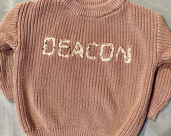 CUSTOM Baby/Toddler hand embroidered  personalized name sweater