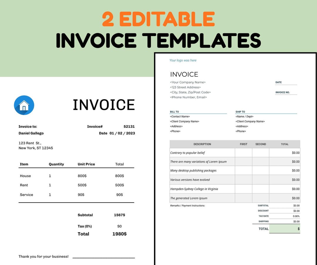 Editable Invoice Template for Small Business: MS Word, Google Docs ...