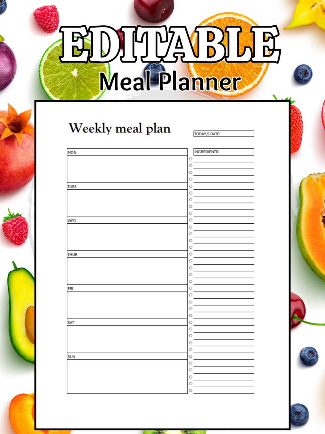 Ultimate Weekly Meal Planner | Editable & Printable Excel + PDF ...