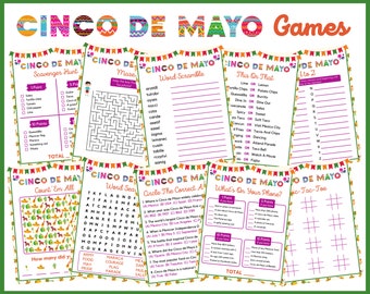 Cinco de Mayo Games - 10 Printable Games For Kids And Adults - Cinco de Mayo Zoom Party Pack - Cinco de Mayo Activities Instant Download