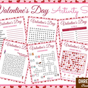 Valentine's Day Activity Set Printable Activities For Kids And Adults Valentines Day Party Pack Valentine's Day Games Instant Download image 1