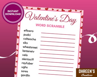 Valentine's Day Word Scramble - Printable Game For Kids And Adults - Valentines Day Zoom Party Game - Valentine's Day Activity Download