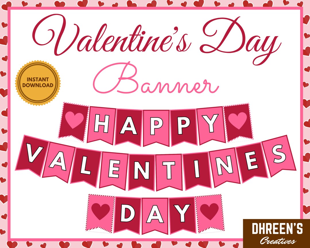 Happy Valentine's Day Banner Printable Instant Download Valentines Day ...