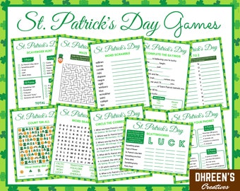 St. Patrick's Day Games - 10 Printable Games For Kids And Adults - St Patrick's Zoom Party Pack - St Patrick Activities Instant Download