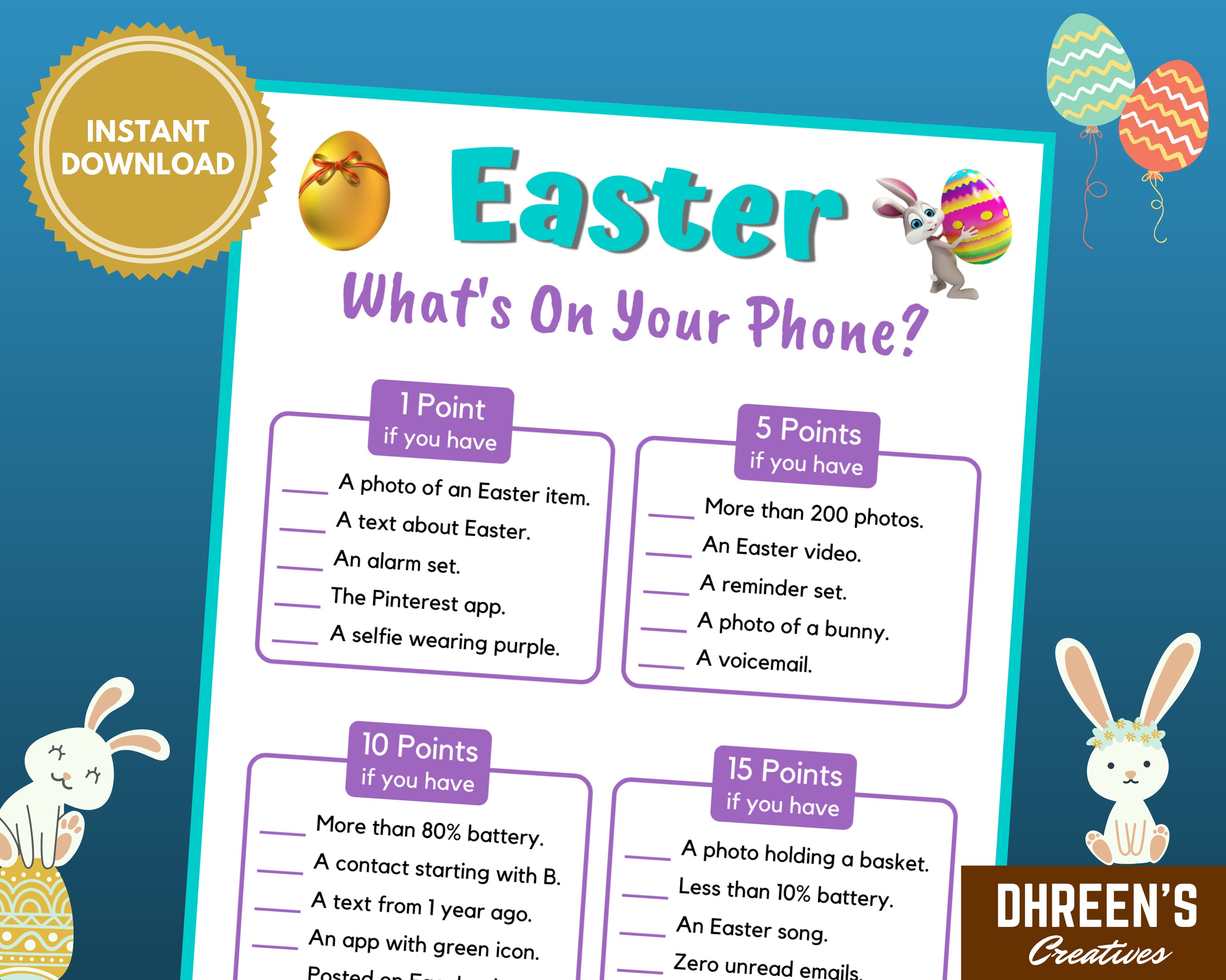 Easter What's On Your Phone Printable Game For Kids And Etsy