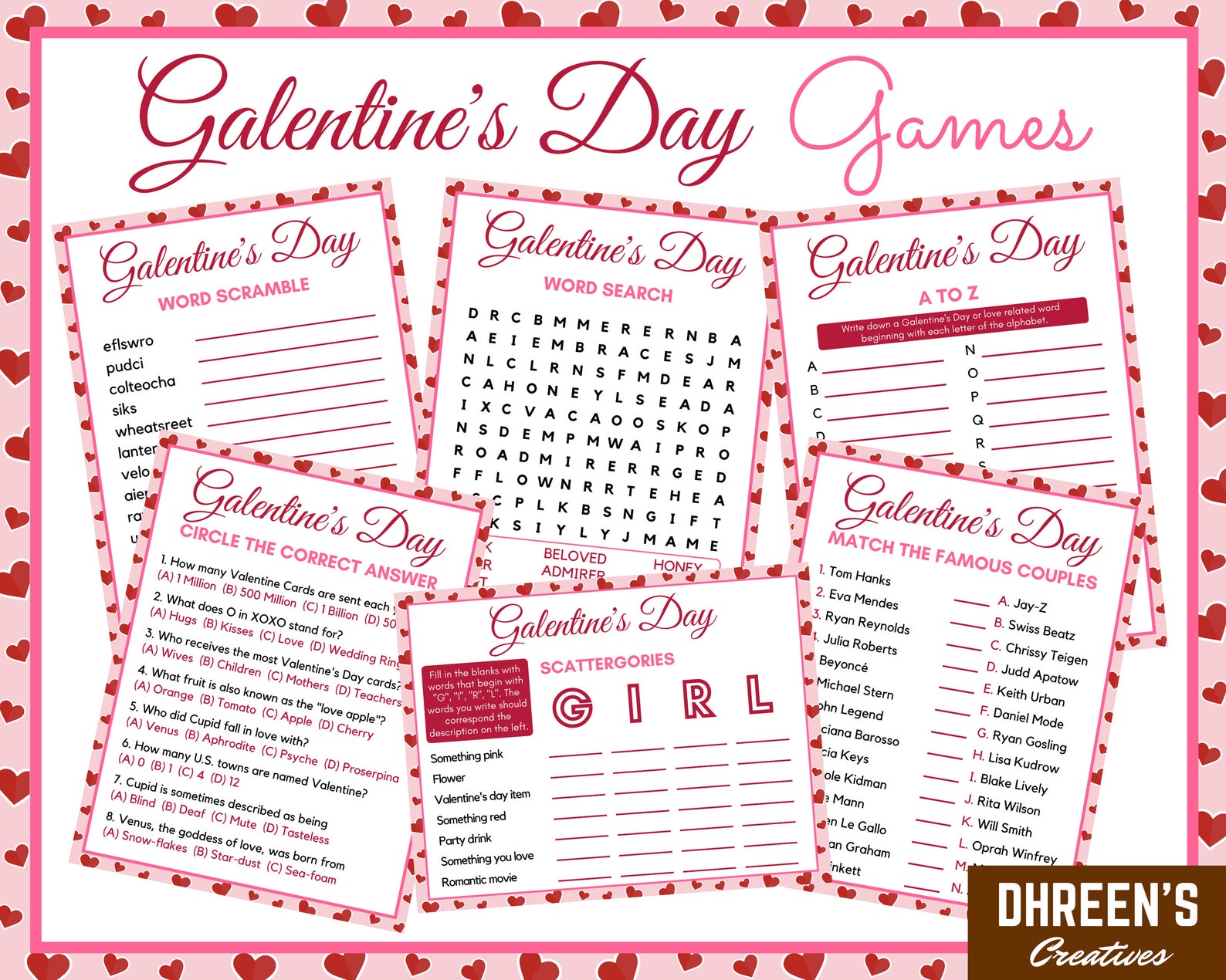 Galentine's Day Games 6 Printable Games for Kids and Etsy Canada