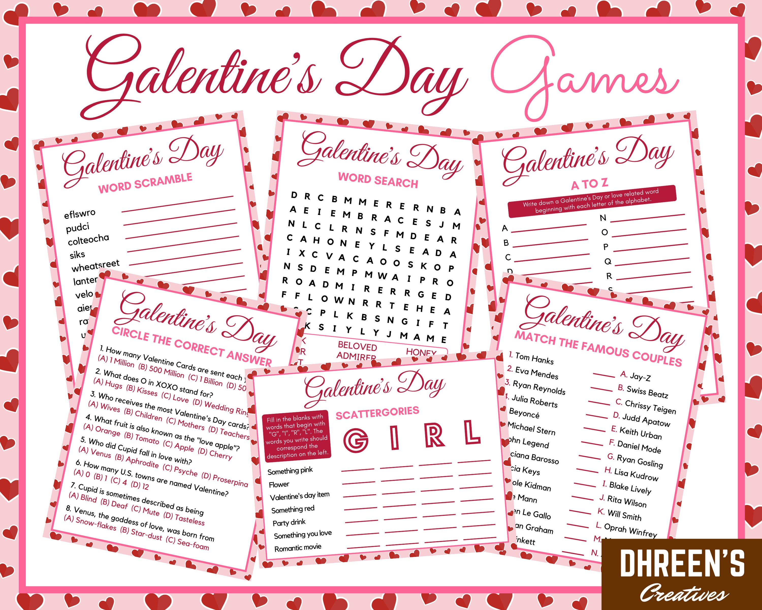 Galentine's Day Games 6 Printable Games for Kids and Adults Galentines