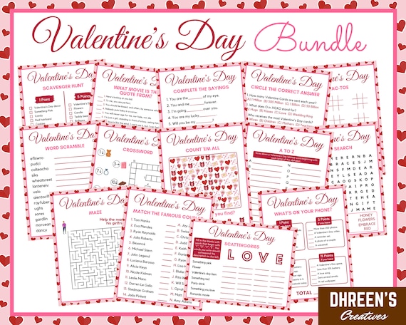 Valentine's Day Activity Bundle  14 Printable Activities