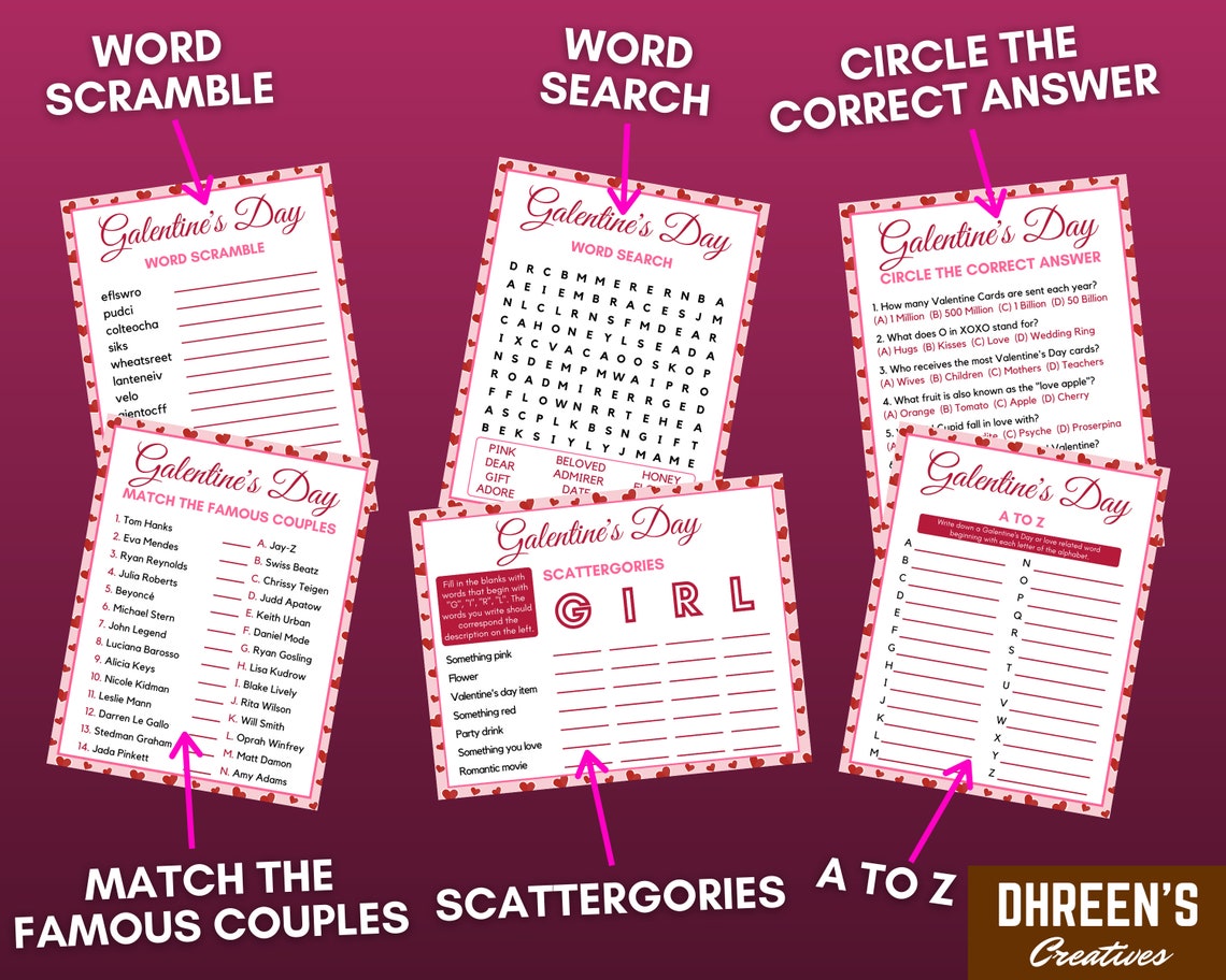 Galentine's Day Games 6 Printable Games for Kids and Adults Galentines ...