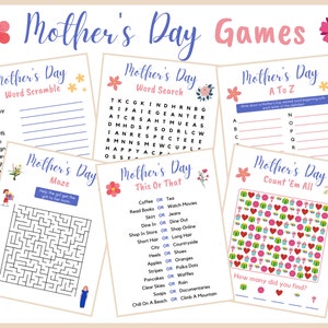 Mother's Day Games 6 Printable Games For Kids And Adults Mother's Day Zoom Party Pack Mother's Day Activities Instant Download image 1