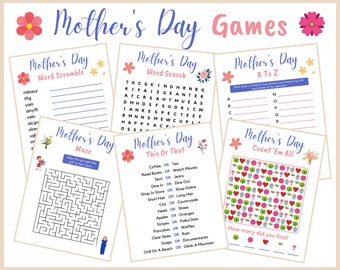 Mother's Day Games - 6 Printable Games For Kids And Adults - Mother's Day Zoom Party Pack - Mother's Day Activities Instant Download