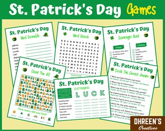 St. Patrick's Day Games - 6 Printable Games For Kids And Adults - St Patrick's Zoom Party Pack - St Patrick Activities Instant Download